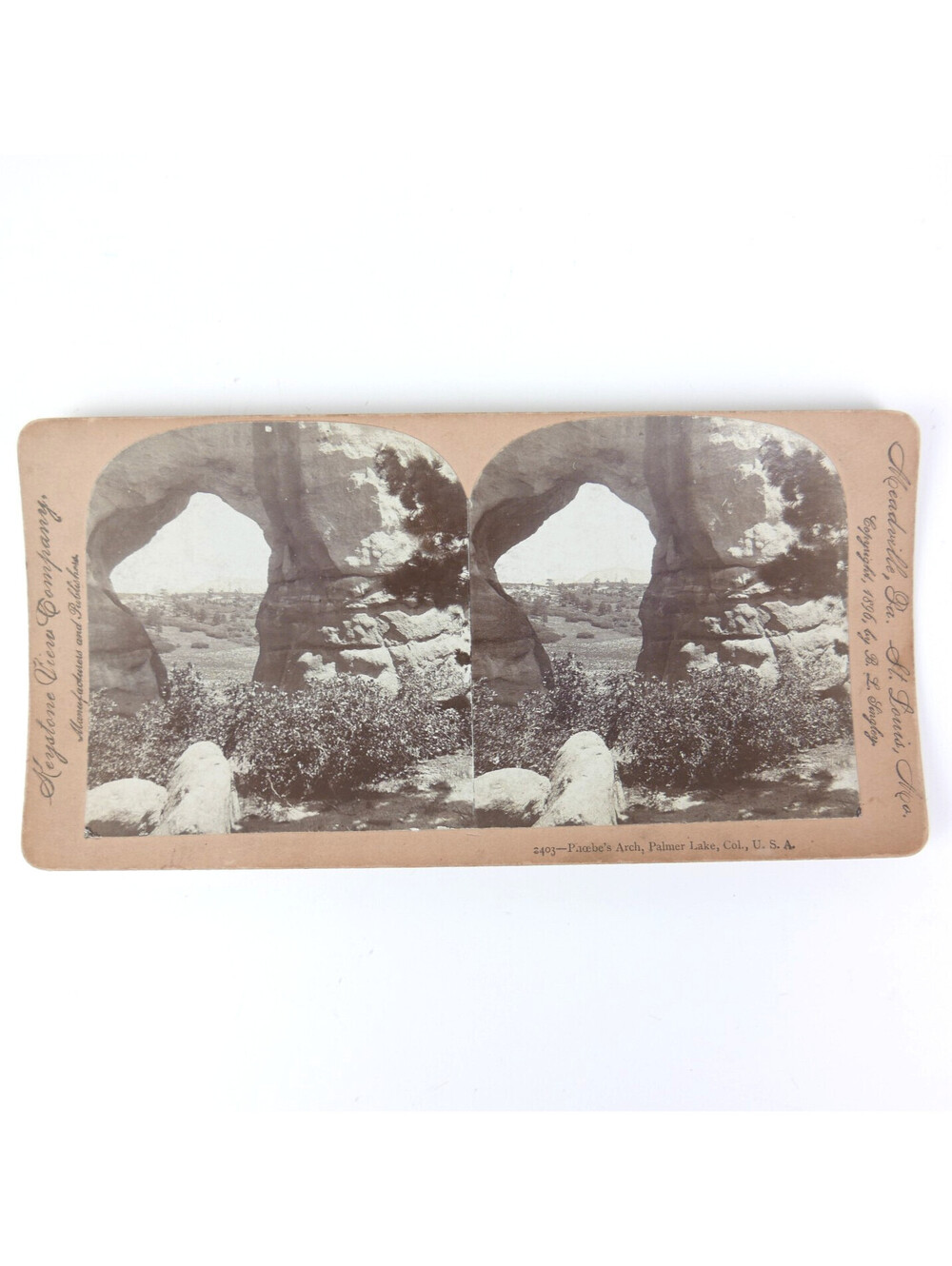 Antique Stereoview Card 1896 Phoebes Arch Palmer Lake Colorado Elephant Rock